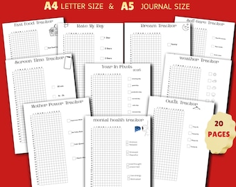 Yearly Tracker Bundle Printable | Annual Habit, Mood & Goal Trackers | Bullet Journal Pages | Planner Inserts
