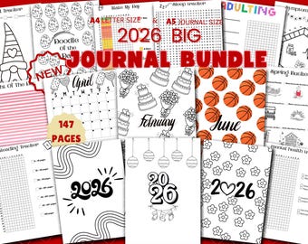 2026 BIG Journal bundle-Printable Journal- 2026 digital Planner-Bullet Journal-monthly yearly trackers-Mood-Habit-fitness-Reading-A4 & A5