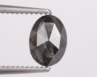 1,08 CT, 5,10 X 7,00 MM, diamante sal y pimienta, diamante de forma ovalada, diamante ovalado de color gris fantasía de corte rosa natural para anillo de compromiso.