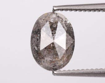 8,20 X 6,10 MM, Diamante Sal y Pimienta Ovalado, Diamante Gris Fantasía de Talla Rosa Natural, 0,96 CT.