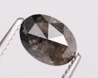 1,34 CT, 5 X 7 MM, diamante sal y pimienta ovalado, diamante gris elegante de corte rosa natural para anillo de compromiso.