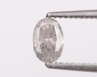 0,30 CT, Diamante sal y pimienta, Diamante de forma ovalada, Diamante ovalado de talla rosa natural, Diamante de color gris fantasía,