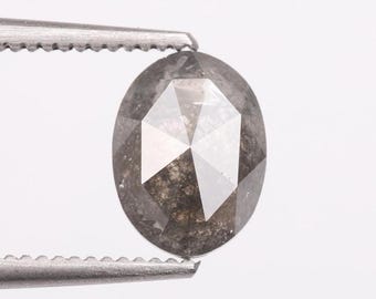 8,10 X 6,00 MM, Diamante Sal y Pimienta Ovalado, Diamante Gris Fantasía de Talla Rosa Natural, 1,25 CT.