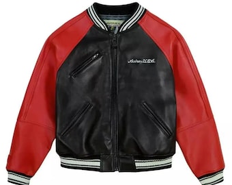 Handmade Cowhide Leather Varsity Jacket: Retro Avirex Style