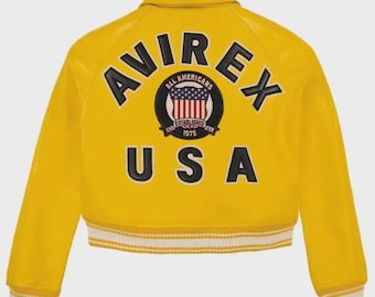 Handmade Yellow Cowhide Avirex Jacket Women | Avirex style | Gift for Her | USA | Vintage Coat