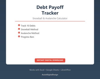 Debt Payoff Tracker Spreadsheet Snowball Avalanche Calculator Debt Free Planner Excel Template Financial Freedom Tracker Digital Download