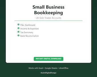 Small Business Bookkeeping Spreadsheet Self Employed Accounts Income Expense Tracker Tax Summary Sole Trader Excel Template UK