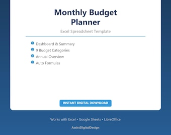 Monthly Budget Planner Spreadsheet Excel Budget Template Personal Finance Tracker Money Management Expense Tracker Digital Download UK