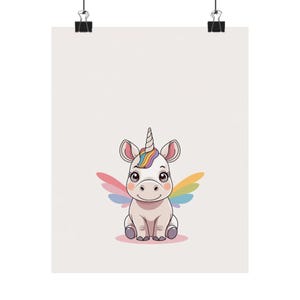 Whimsical Unicorn Wall Art Print, Cute Kids Room Decor, Rainbow Cute Art, Gift for Children, Fantasy Poster
