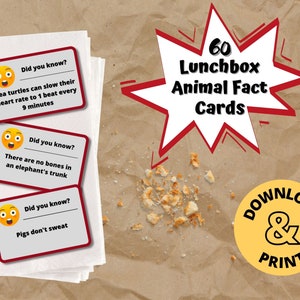 Boîte à lunch Cartes d'informations sur les animaux pour enfants - Imprimable.