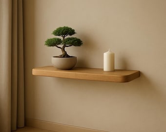 Floating Wooden Shelf with Rounded Edges – Handmade Solid Wood Wall Shelf, Elegant Storage and Display for Modern Home Décor