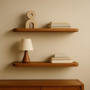 Rustic Solid Wood Wall Shelf – Rounded Edge Floating Shelf for Stylish Living Room, Bedroom, Kitchen or Office Organization