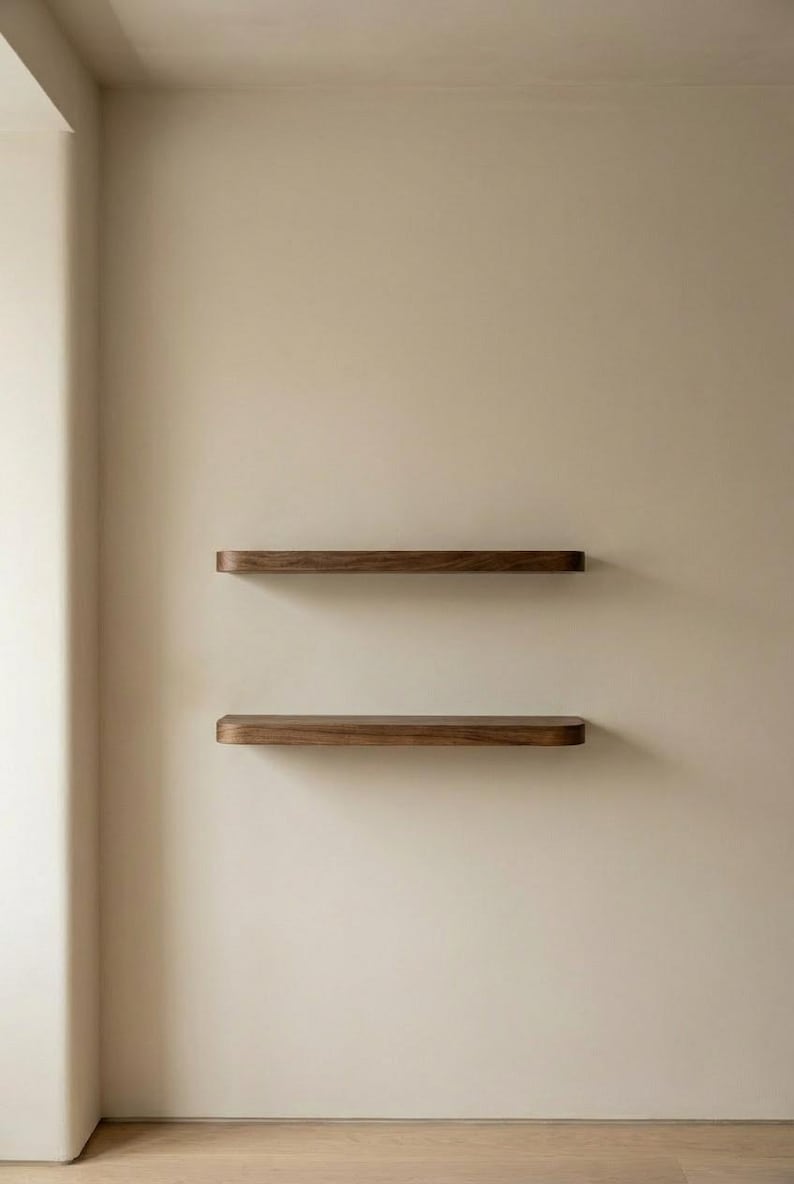 Rounded Edge Wall Shelf in Solid Wood – Modern Floating Shelf for Home ...