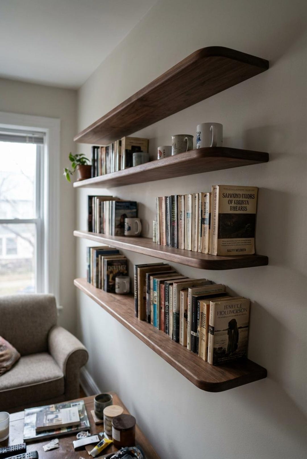 Rounded Edge Wooden Wall Bookshelf – Modern Minimal Shelf With Smooth ...