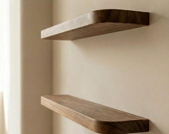 Rounded Edge Wall Shelf in Solid Wood – Modern Floating Shelf for Home Storage