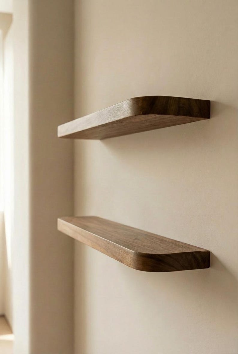 Rounded Edge Wall Shelf in Solid Wood – Modern Floating Shelf for Home ...