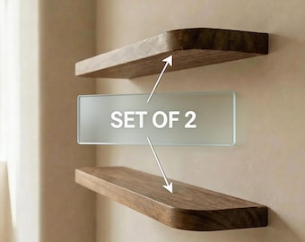 Set of 2 Rounded Edge Wall Shelves in Solid Wood – Modern Floating Shelf Set – Pair of Minimalist Wood Shelves for Home Decor