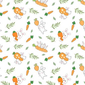 100% Cotton Printed Fabric|Rabbit and Carrot Pattern | DIY Sewing, Patchwork, Home Decor | Sold By Half Yard