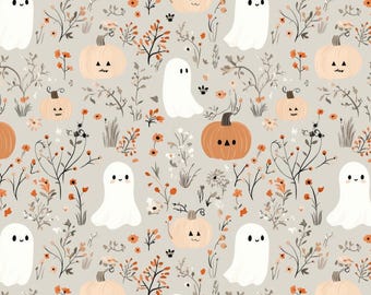 100% Cotton Printed Fabric |Floral Halloween Ghost Pattern | DIY Sewing, Patchwork, Home Decor | Sold By Half Yard