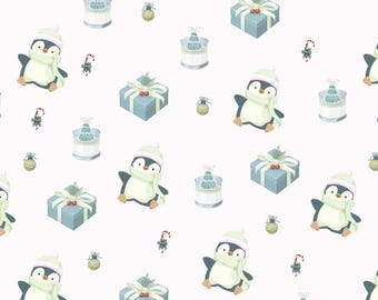 100% Cotton Printed Fabric |Penguins Christmas Pattern | DIY Sewing, Patchwork, Home Decor | Sold By Half Yard