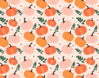 100% Cotton Printed Fabric |Autumn Pumpkin Floral Pattern | DIY Sewing, Patchwork, Home Decor | Sold By Half Yard