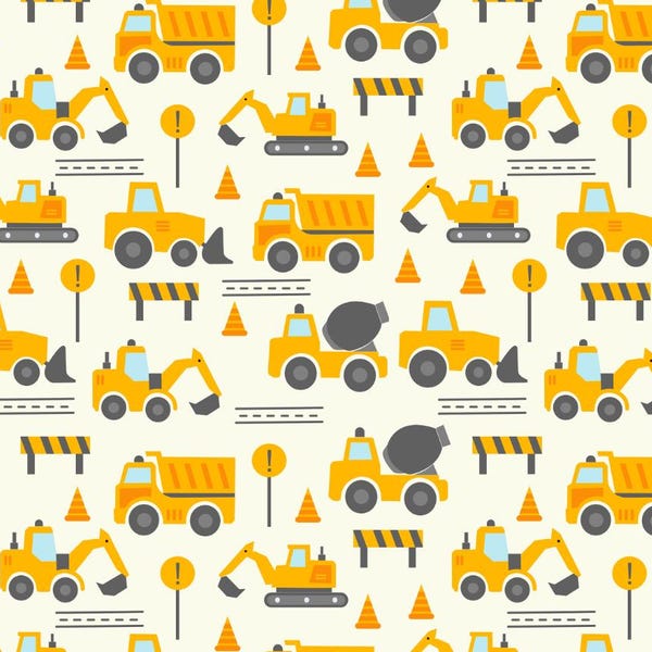 100% katoenen bedrukte stof | Leuk patroon voor bouwvrachtwagens | DIY-naaien, patchwork, woondecoraties | Verkocht per halve meter