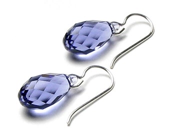 17mm Tanzanite Crystal Briolette Drop Earrings Sterling Silver Purple Teardrop Jewelry Lovely Spring Lilac Flower Color Mother's Day Gifts