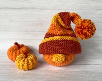 CROCHET PATTERN Autumn Gnome Crochet Pattern Mini Pumpkins Fall Leaf Colors Fairy Garden Lover Halloween Amigurumi Thanksgiving Decorations