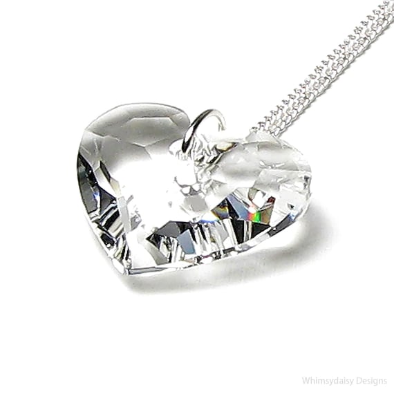 Truly In Love Crystal Clear Heart Silver Pendant Necklace Etsy