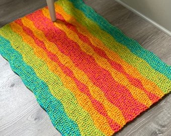 Crochet Throw Rug Pattern: Bright Color Waves, DIY Home Decor (Digital Download)