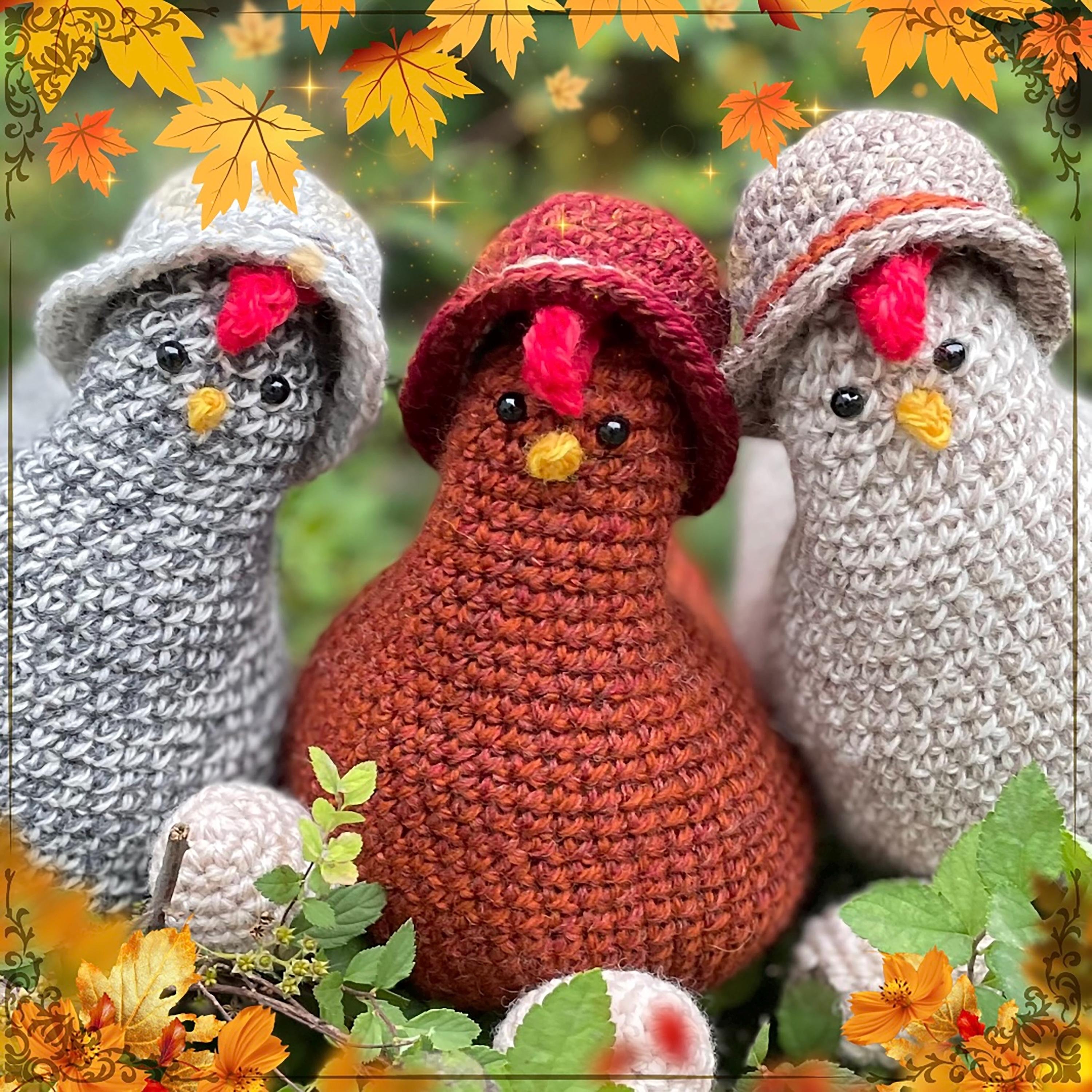 CROCHET PATTERN Crochet Chicken Amigurumi Rustic Country Hen Farm Animals Granny Hats Handmade Toy Autumn Rooster Pillow Plushie Easter Eggs