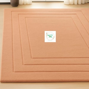 Handmade Peach Wool Rug: Modern Minimalist Area Rug