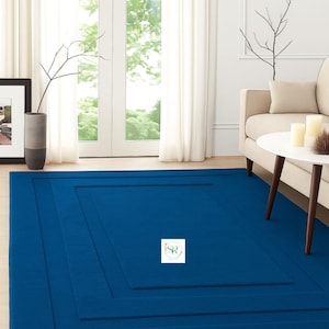 Handmade Navy Blue Wool Rug: Modern Minimalist Area Rug