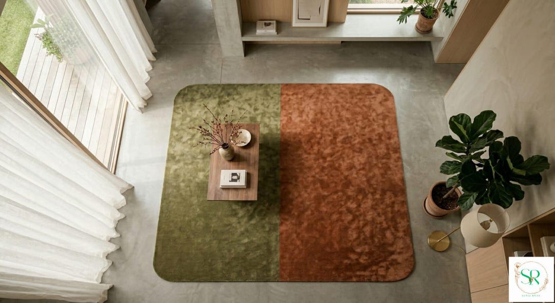 Organic Abstract Green & Rust Rug | Hand Tufted Wool Area Rug | Modern ...