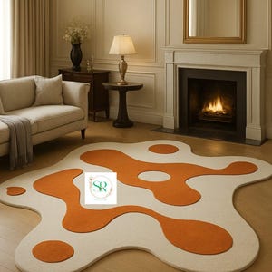 Hand-Tufted Wool Rug: Beige & Orange Abstract Design