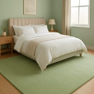 Hand-Tufted Light Green Wool Rug: Plush Area Carpet