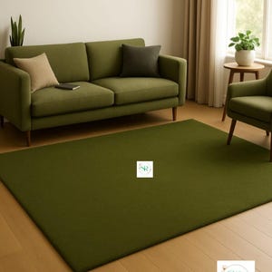Hand-Tufted Olive Green Wool Rug: Plush Minimalist Carpet