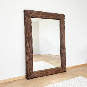 Solid wood floor mirror rustic entryway carved  full length mirror reclaimed wood wall decor mirror irregular antique bathroom mirror
