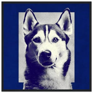 Lámina de pared de husky – Póster pop art monocromático azul – Decoración de husky siberiano – Regalo para amantes de los perros – Retrato moderno de mascota