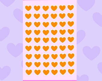 Mini Orange Hearts Sticker Sheet, Waterproof Heart Stickers for Journals & Scrapbooks