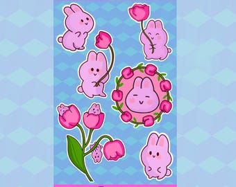 Happy Bunnies Sticker Sheet, Waterproof Stickers for Waterbottles, Laptops, Journals & Scrapbooks