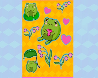Feeling Froggy Sticker Sheet, Waterproof Frog Stickers For Waterbottles, Laptops, Journals & Scrapbooks