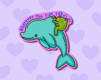 Wherever The Tide Takes Us, Waterproof Frog Sticker, for Phone Cases, Laptops & Journals