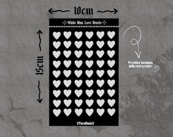 White Mini Heart Stickers, Waterproof Stickers for Journals & Scrapbooks