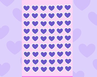 Purple Mini Hearts Sticker Sheet, Waterproof Heart Stickers for Journals & Scrapbooks