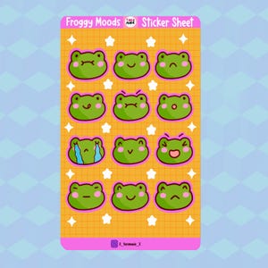 Frog Sticker Sheet, Cute Frog Mood Stickers, Kiss-cut Kawaii Animal Sticker For Journal, Scrapbook, Laptop Decor