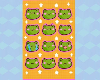 Froggy Moods Sticker Sheet, Waterproof Frog Stickers For Waterbottles, Laptops, Journals & Scrapbooks
