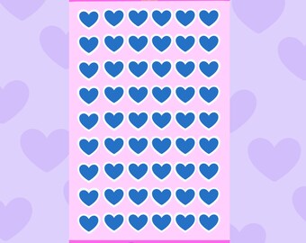 Blue Mini Hearts Sticker Sheet: Waterproof Heart Stickers for Journals & Scrapbooks