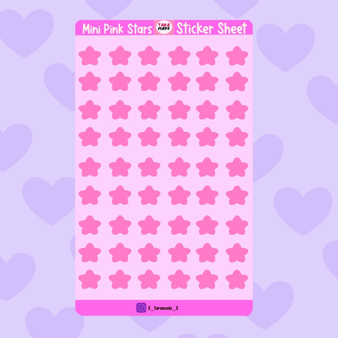 Mini Pink Stars Sticker Sheet, Waterproof Star Stickers for Journals ...