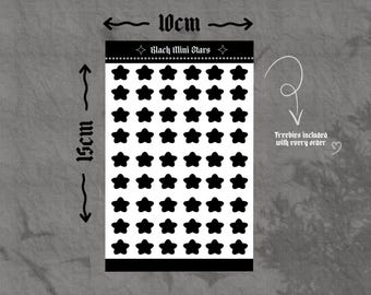Black Mini Stars Sticker Sheet, Waterproof Stickers for Journals & Scrapbooks